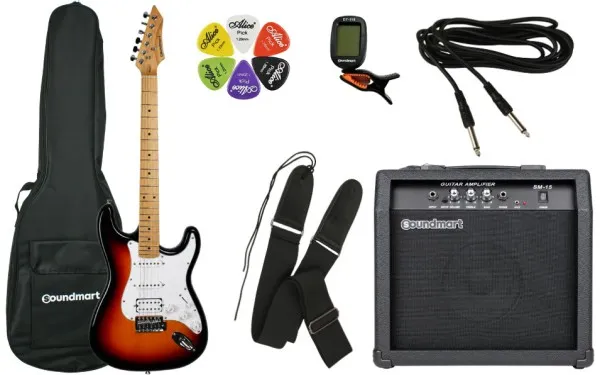 Комплект електрическа китара Soundmart SME-G2S-SB-SET с усилвател и аксесоари