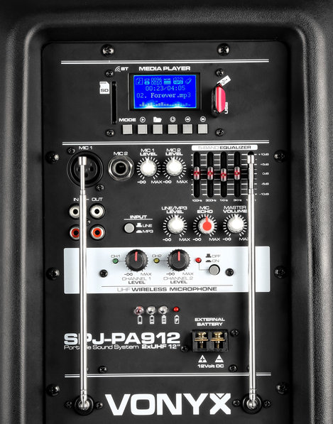 Vonyx SPJ-PA912 Активна тонколона 12", 500W, USB, Вградени микрофони, Батерия