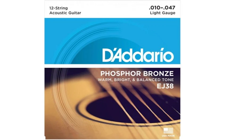 Daddario EJ38, Струни за 12 струнна акустична китара 10-47, Phosphor Bronze