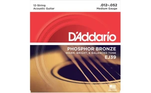 Daddario EJ39, Струни за 12 струнна акустична китара 12-52, Phosphor Bronze
