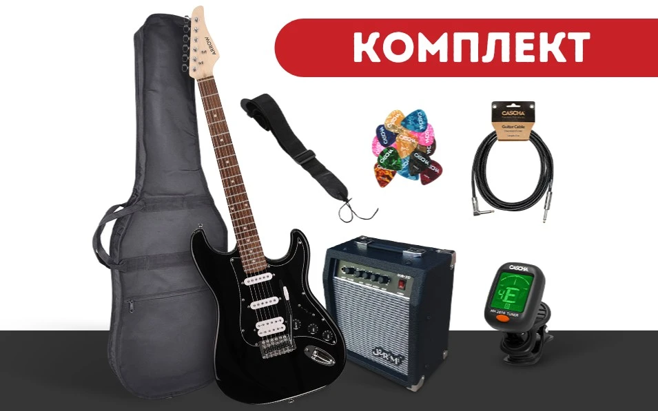 Комплект електрическа китара Arrow Tonecaster ST 211 Abyss Black R/B, Jeremi GA-10