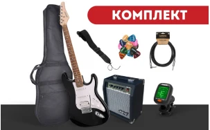 Комплект електрическа китара Arrow Tonecaster ST 211 Abyss Black R/W, Jeremi GA-10
