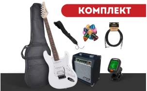 Комплект електрическа китара Arrow Tonecaster ST 211 Snow White R/W, Jeremi GA-10