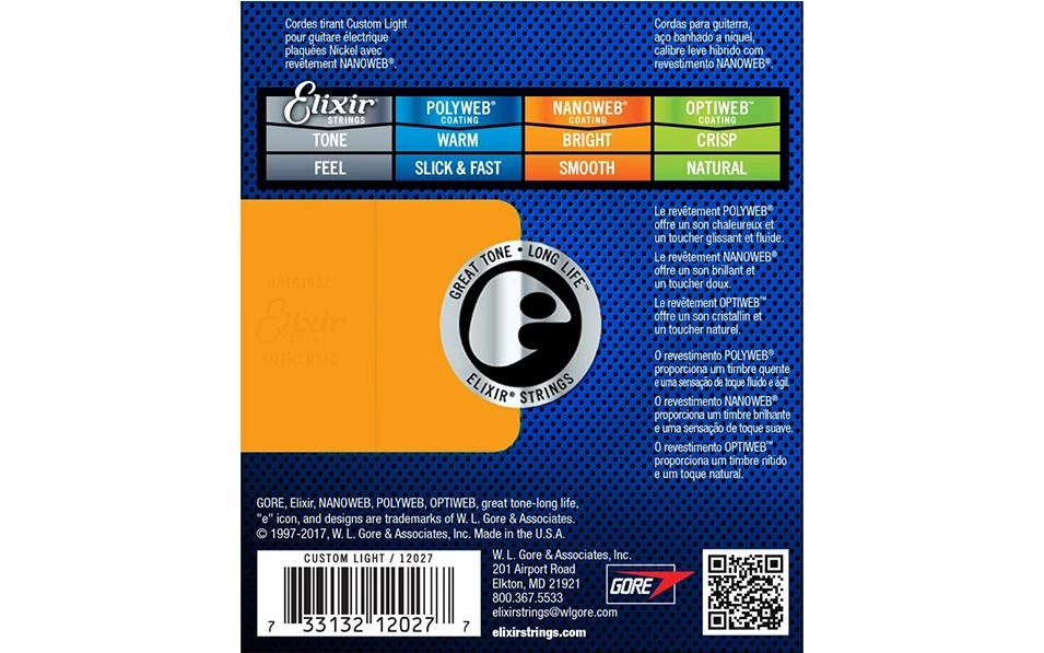 Elixir 12027 NANOWEB Custom Light, Струни за електрическа китара 09-46