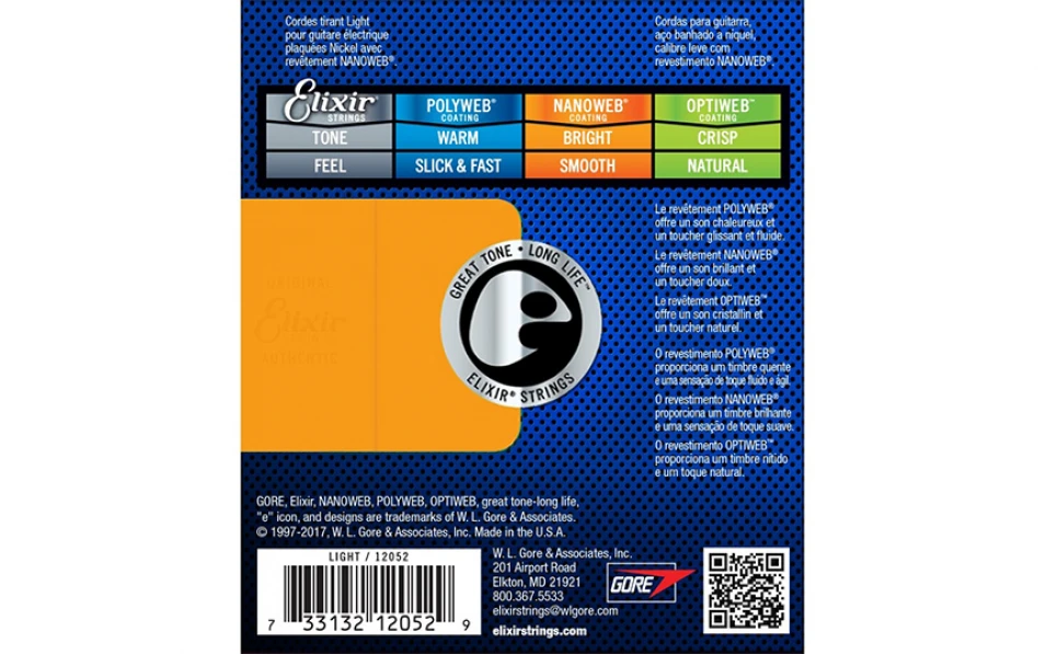 Elixir 12052 NANOWEB Light, Струни за електрическа китара 10-46