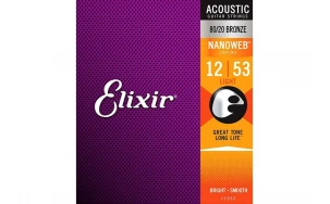 Elixir 11052 NANOWEB Light, Струни за акустична китара 12-53