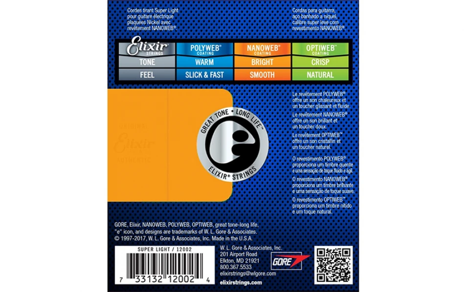Elixir 12002 NANOWEB Super Light, Струни за електрическа китара 09-42