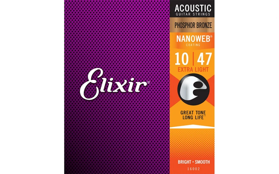 Elixir 16002 NANOWEB Extra Light, Струни за акучична китара 10-47, Phoshpor Bronze