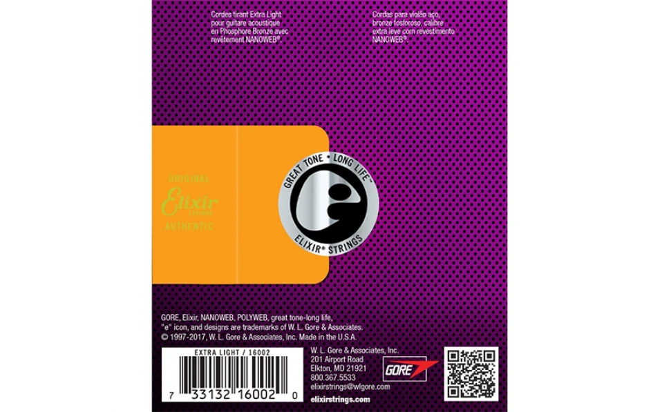 Elixir 16002 NANOWEB Extra Light, Струни за акучична китара 10-47, Phoshpor Bronze