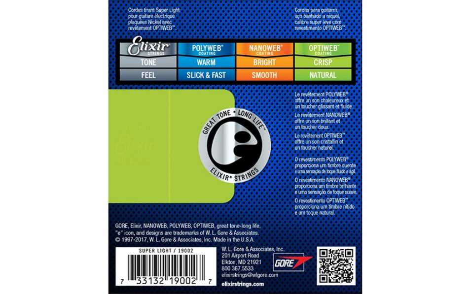 Elixir 19002 OPTIWEB Super Light, Струни за електрическа китара 09-42