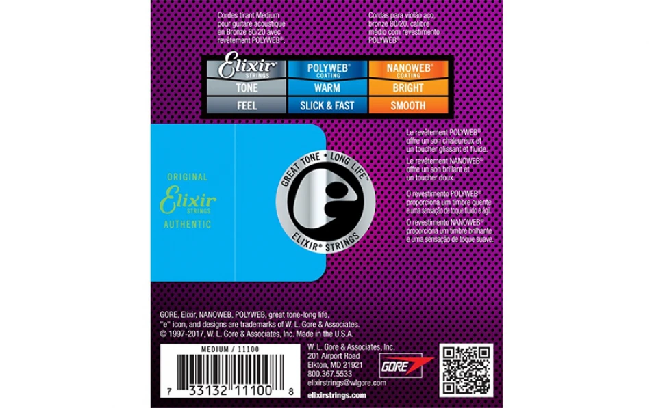 Elixir 11100 POLIWEB Medium, Струни за акустична китара 13-56