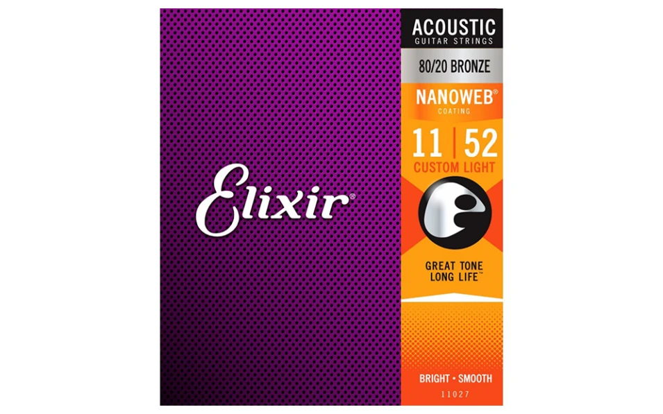 Elixir 11027 NANOWEB Custom Light, Струни за акустична китара 11-52