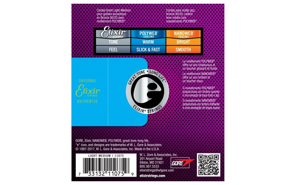 Elixir 11075 POLYWEB Light/Medium, Струни струни за акустична китара 12-56