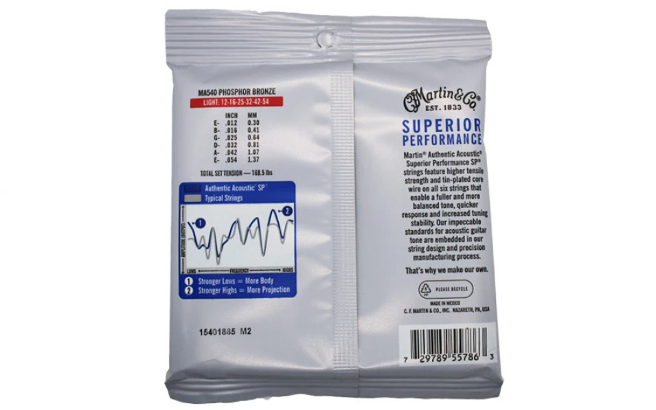 Martin MA540 Authentic SP, Струни за акустична китара 12-54, Phosphor Bronze
