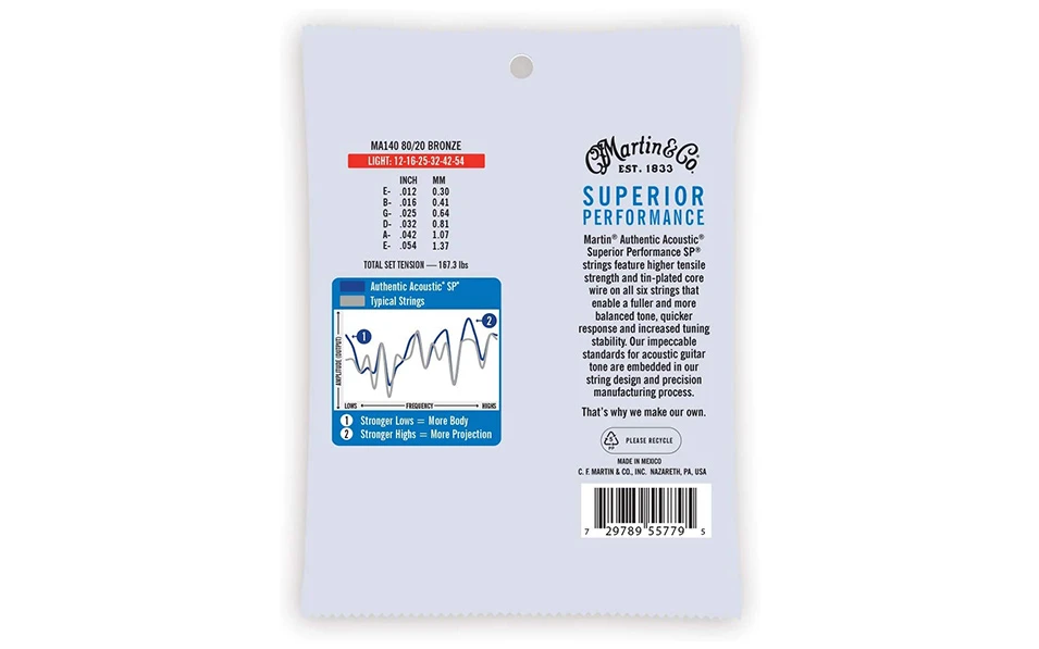 Martin MA140 Authentic, Струни за акустична китара 12-54