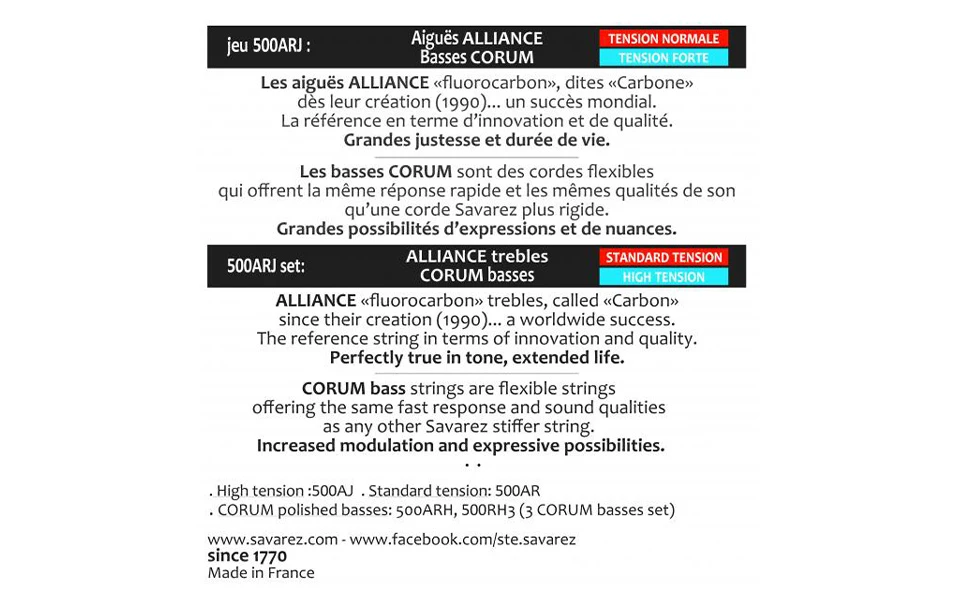 Savarez 500ARJ Alliance/Corum, Струни за класическа китара, Смесено напрежение