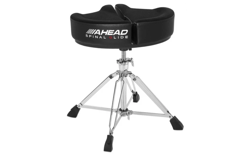 Ahead Drum Thrones - 18" Spinal G Saddle Black Cloth Top/Black Sides, 4 Leg Base, 8" to 24" Adjustment Height
