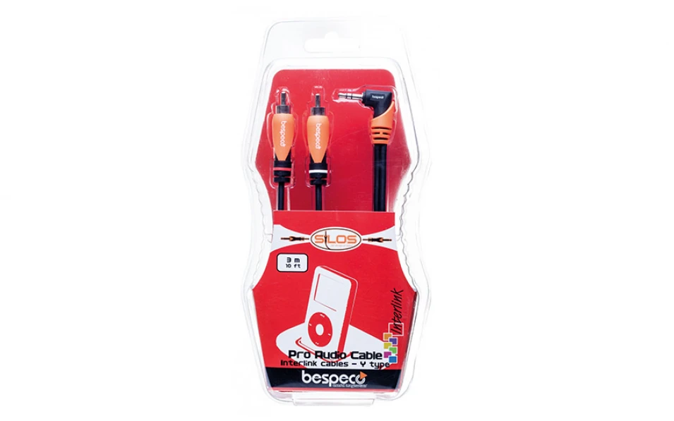 Аудио кабел Bespeco SLYMPR300, 2xRCA/3.5mm, 3m, Г-образен