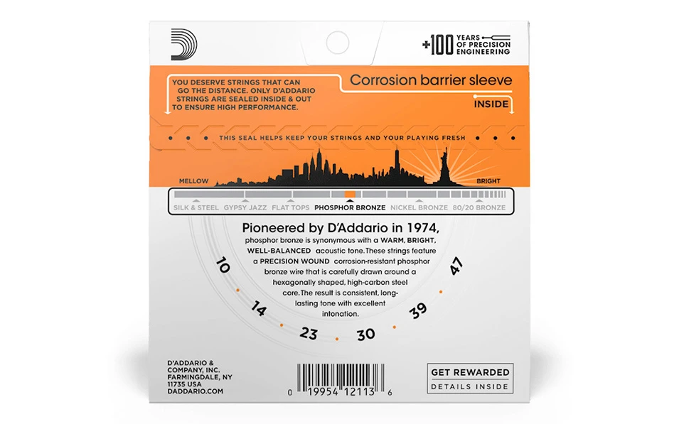Daddario EJ15, Струни за акустична китара 10-47, Phosphor Bronze