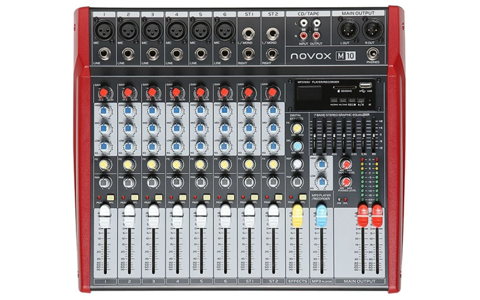 Аудио миксер Novox M10, 8 канала, Вградени ефекти, Bluetooth/MP3