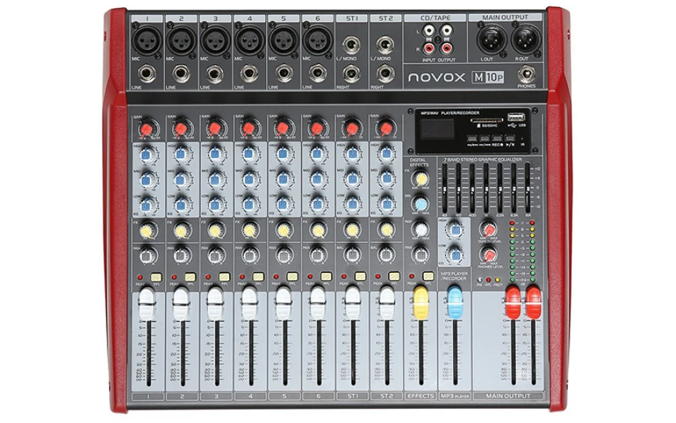 Аудио миксер с вграден усилвател Novox M10P, 2x300W, 8 канала, Вградени ефекти, Bluetooth/MP3