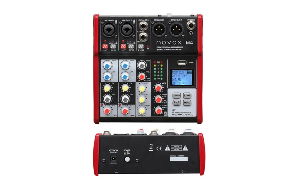 Аудио миксер Novox M4 MKII, 4 канала, Вградени ефекти, Bluetooth/MP3