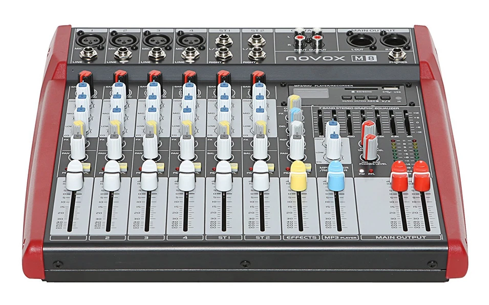 Аудио миксер Novox M8, 6 канала, Вградени ефекти, Bluetooth/MP3