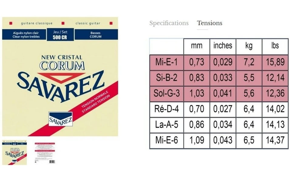 Savarez 500CR New Cristal Corum, Струни за класическа китара, Нормално напрежение