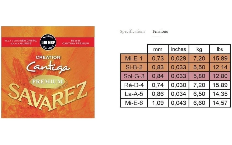 Savarez 510MRP Cretation Cantiga Premium, Струни за класическа китара, Нормално напрежение